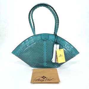 NEW NWT Patricia Nash Trope Dome Perforated Leather Handbag Purse Blue Grass